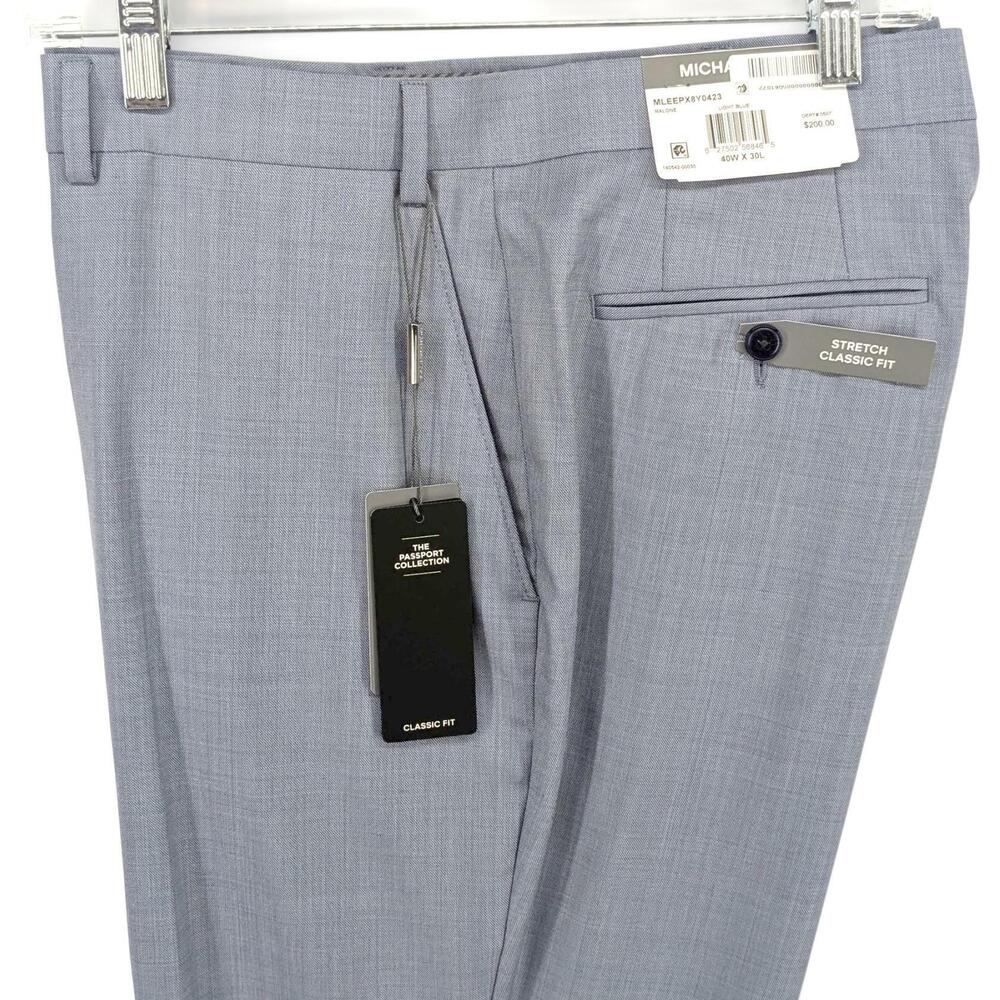 Michael Kors Men's Classic-Fit Wool-Blend Suit Dress Pants Blue Solid 40 x 30